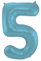 Folieballon 5 jaar metallic pastel blauw mat 86cm