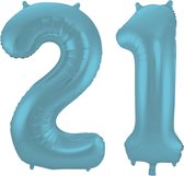 Folieballon 21 jaar metallic pastel blauw mat 86cm