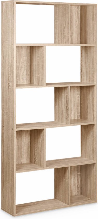 Boekenkast met 10 vakken in houtstructuur, 173 x 83 x 23 cm.