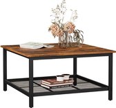 ZAZA Home salontafel, gemaakt van staal, met rasterplank, vierkant, industrieel ontwerp, voor woonkamer, vintage bruin-zwart