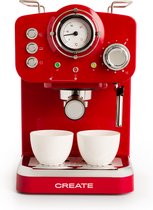 CREATE Thera Retro Gloss Express Koffiemachine - Rood - Gemalen koffie - Espresso - Cappuchino - Machiato - Americano