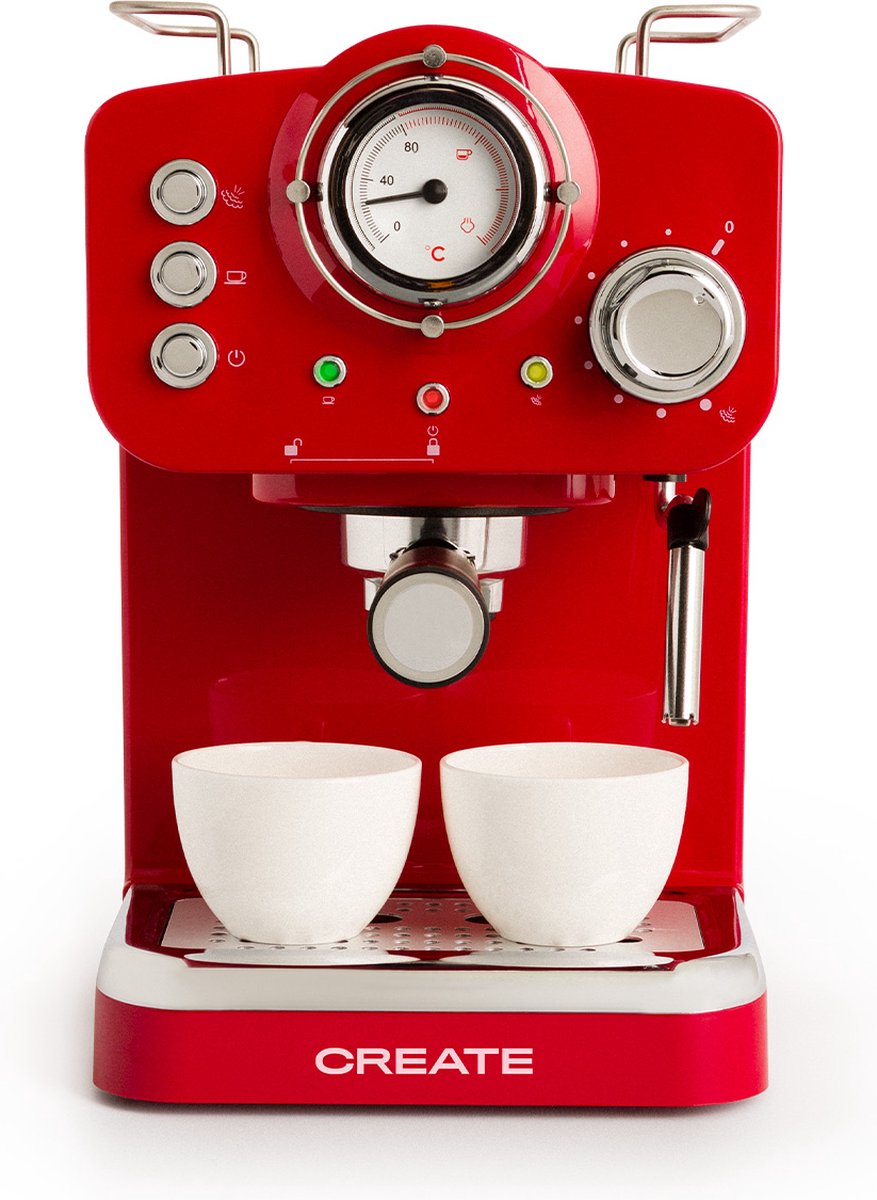 CREATE Thera Retro Gloss Express Koffiemachine - Rood - Gemalen koffie -  Espresso -... | bol.com