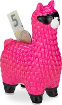 Relaxdays 1x lama spaarpot met zonnebril - spaarvarken - alpaca - keramiek - roze
