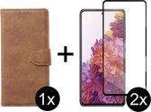 Samsung S22 Hoesje - Samsung Galaxy S22 hoesje bookcase bruin wallet case portemonnee hoes cover hoesjes - Full Cover - 2x Samsung S22 screenprotector