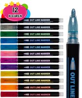 Morfone Glitterstiften - Glitterpennen - Stiften - Glitterstiften Kinderen set met 12 kleuren - Metallic Outline Markers Stiften