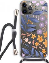 Case Company® - iPhone 12 Pro Max hoesje met Koord - Flowers with blue leaves - Telefoonhoesje met Zwart Koord - Extra Bescherming aan alle Kanten en Over de Schermrand
