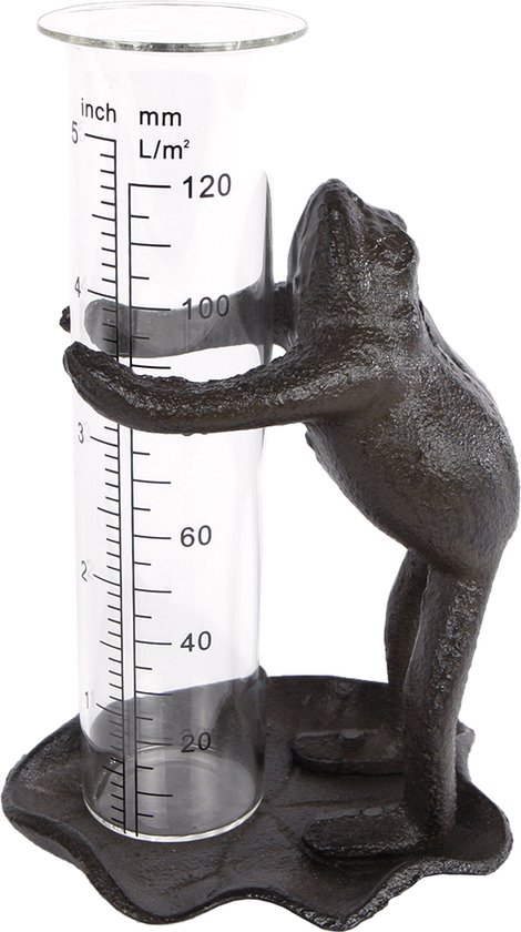 Regenmeter "Frog" zwart metaal 9,5x9,5x14,5cm