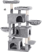 Krabpaal/klimtoren voor katten, lichtgrijs met 3 knuffelgrotten, sisal krabpalen, 2 uitkijkplatforms en 2 hangmatten