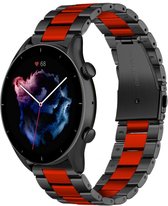 Stalen Smartwatch bandje - Geschikt voor  Amazfit GTR 3 - Pro stalen band - zwart/rood - GTR 3 & GTR 3 Pro - Strap-it Horlogeband / Polsband / Armband