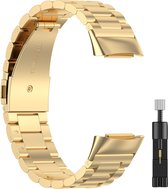 Metalen RVS Schakel Band Geschikt Voor Fitbit Charge 5 - Goud