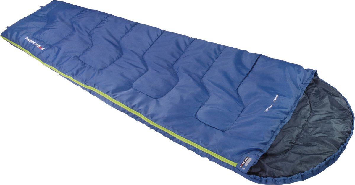 High Peak Easy Travel, comfort deken slaapzak met capuchon, veel bewegingsvrijheid, blauw, voor volwassenen, 2 seizoenen (lente-zomer), temperatuur +12°C, inclusief opberghoes, klein, ideaal voor camping, festival, reizen, huidvriendelijk