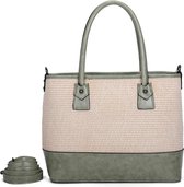 Handtas raffia/imitatieleder Ines Delaure amande