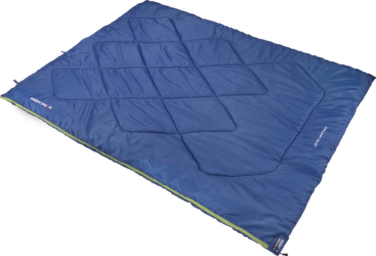 High Peak Ceduna Duo, comfort 2 persoons deken slaapzak met veel bewegingsvrijheid blauw, voor volwassenen,zomerslaapzak, temperatuur +14°C, warm, inclusief opberghoes,  ideaal voor camping, festival en vriendenbezoek, huidvriendelijk
