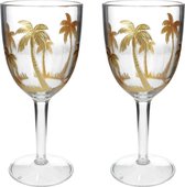 Cactula prachtige tropische wijnglazen set van 2 met gouden palmbomen 9 x 9 x 21 cm