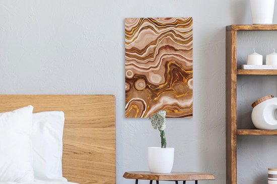 Canvas Schilderij Marmer - Beige - Cirkel - 20x30 cm - Wanddecoratie