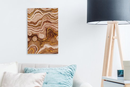 Canvas Schilderij Marmer - Beige - Cirkel - 20x30 cm - Wanddecoratie
