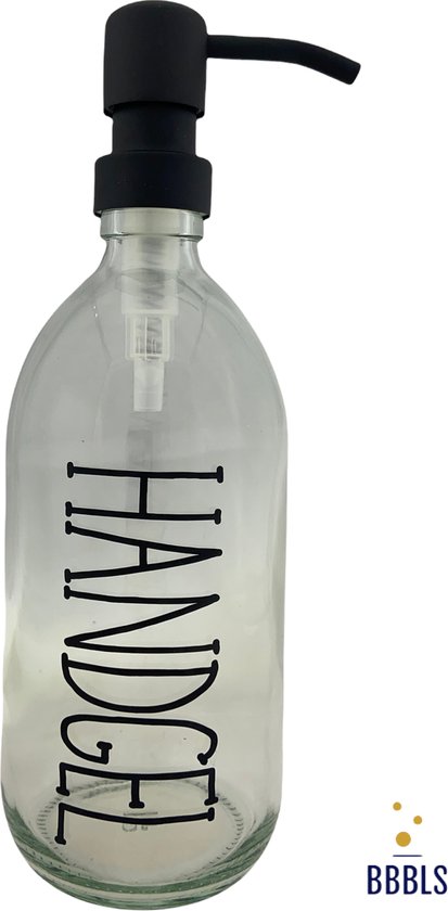 Zeepdispenser | Zeeppompje | Handgel | Transparant glas | 500ml | Zwart | Mat zwart RVS pomp | Glas | BBBLS | Duurzaam