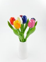 Boeket 7 houten tulpen multi-color 20cm - woonaccesoires- cadeau- kunstbloemen- Holland souvenir-Moederdag-Valentijnsdag-Pasen- Tafelaankleding-Tafelversierig- Cadeau bedankt meester en juf