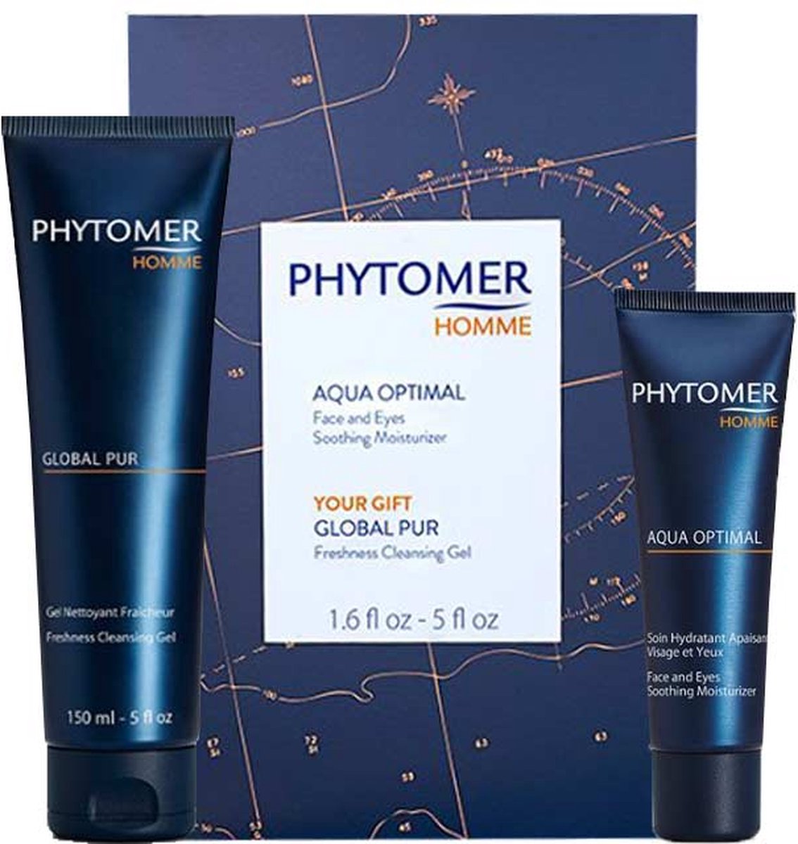 Phytomer Homme set - Aqua Optimal faces & eyes moisture 50ml - Global pur cleansing gel 150ml