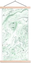 Posterhanger incl. Poster 60x120 cm - Schoolplaat - Marmer - Groen - Wit - Textielposter - Blanke latten