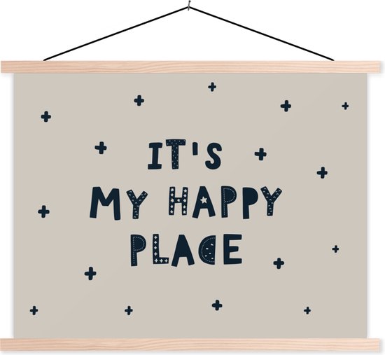 Posterhanger incl. Poster - Schoolplaat - Spreuken - Quotes - It's my happy place - Baby - Kids - Kinderen - 40x30 cm - Blanke latten