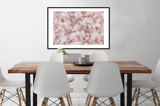 Fotolijst incl. Poster - Marmer - Wit - Rood - 90x60 cm - Posterlijst