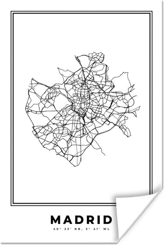 Poster Spanje - Stadskaart - Madrid - 40x60 cm - Plattegrond