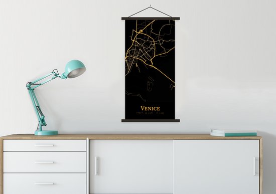 Porte-affiche avec affiche - Affiche scolaire - Venetië - Carte - Or - 60x120 cm - Lattes noires