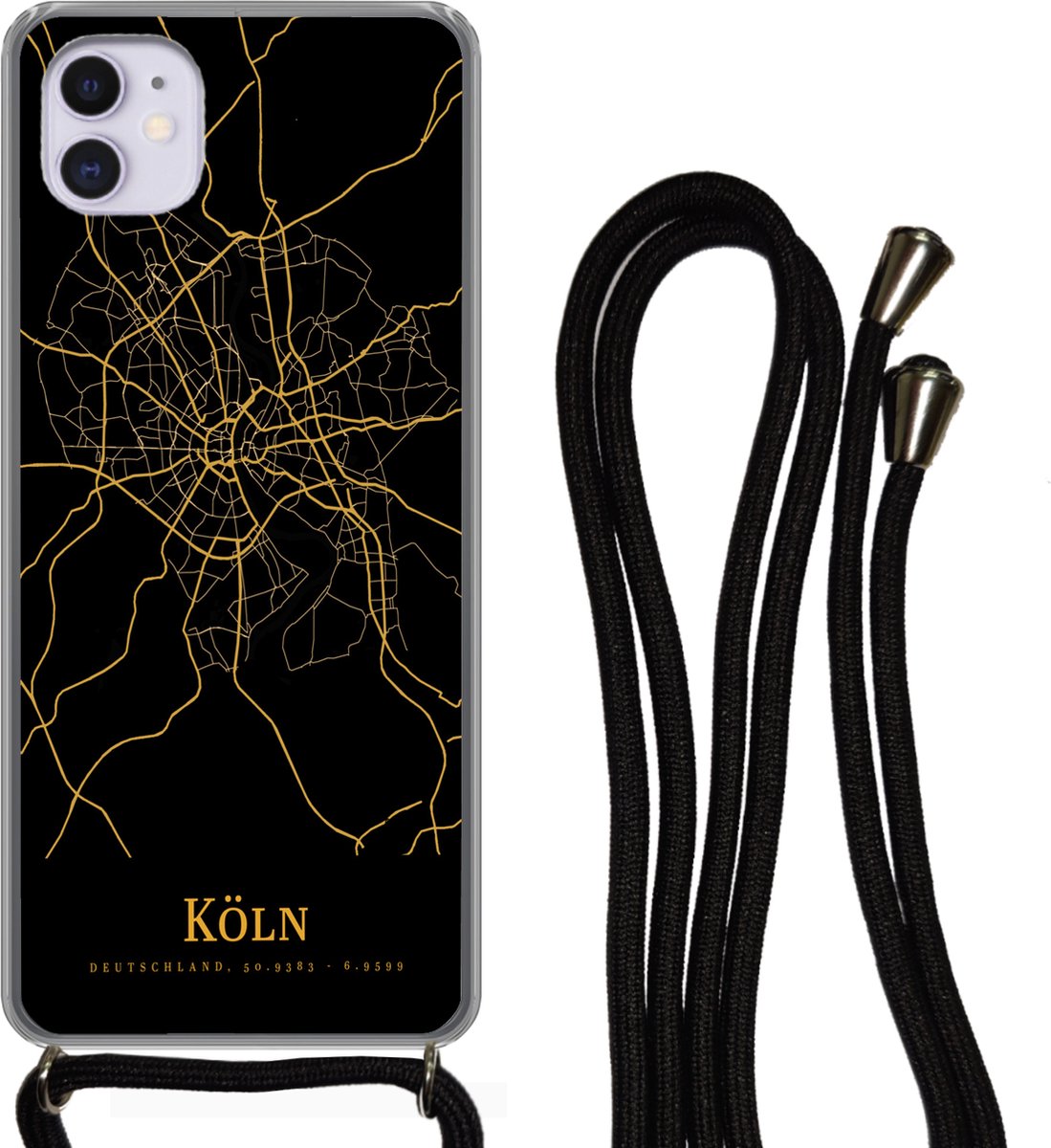 Telefoonkoord - Telefoonketting - Telefoonhoesje Geschikt voor iPhone 12 Mini - Köln - Kaart - Goud - Siliconen - Crossbody - Telefoonhoesje met koord Telefoonhoesje