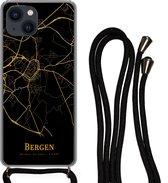 Telefoonkoord - Telefoonketting - Telefoonhoesje Geschikt voor iPhone 13 - Bergen - Kaart - Goud - Siliconen - Crossbody - Telefoonhoesje met koord Telefoonhoesje