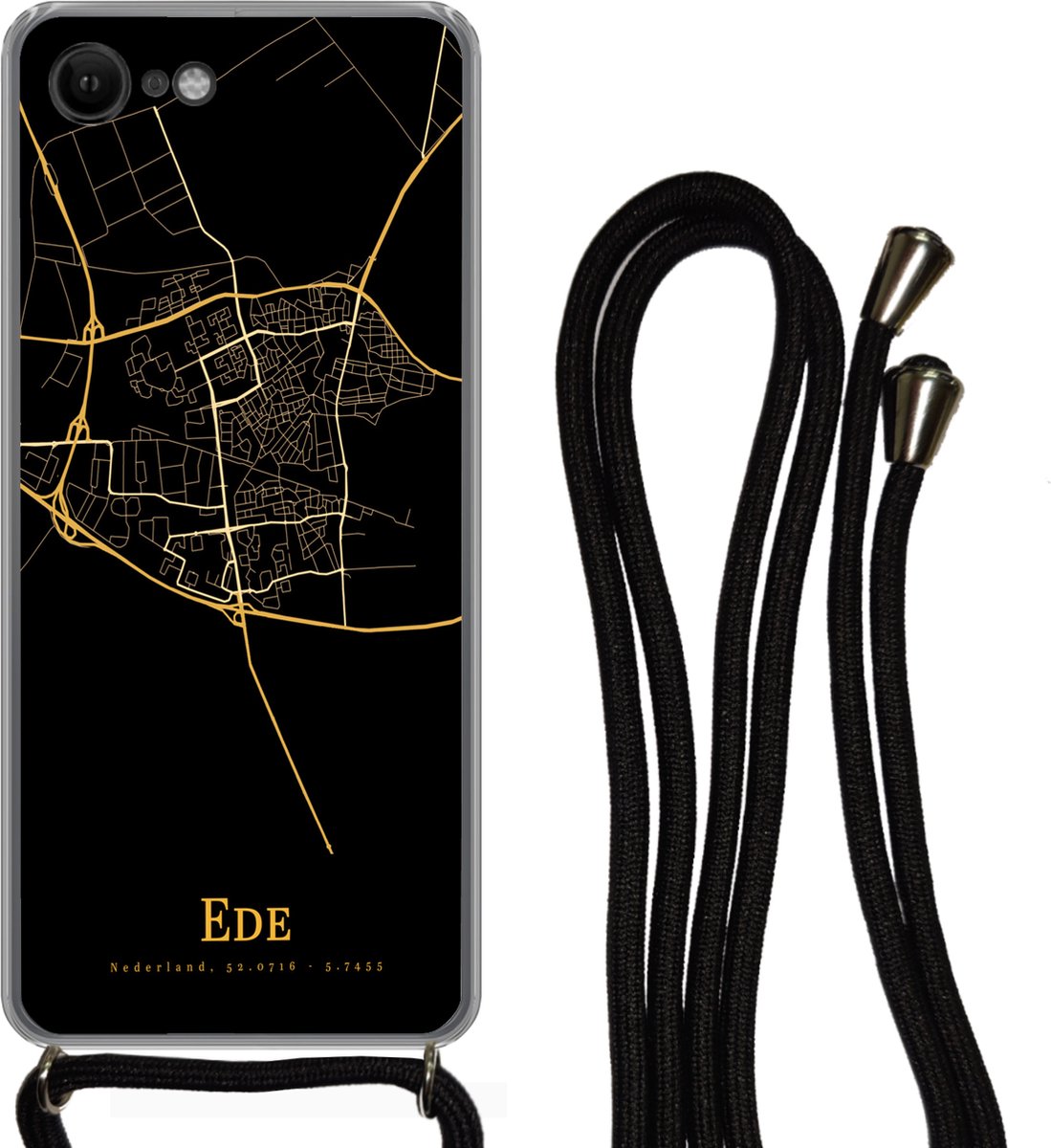 Telefoonkoord - Telefoonketting - Telefoonhoesje Geschikt voor iPhone 8 - Ede - Kaart - Goud - Siliconen - Crossbody - Telefoonhoesje met koord Telefoonhoesje