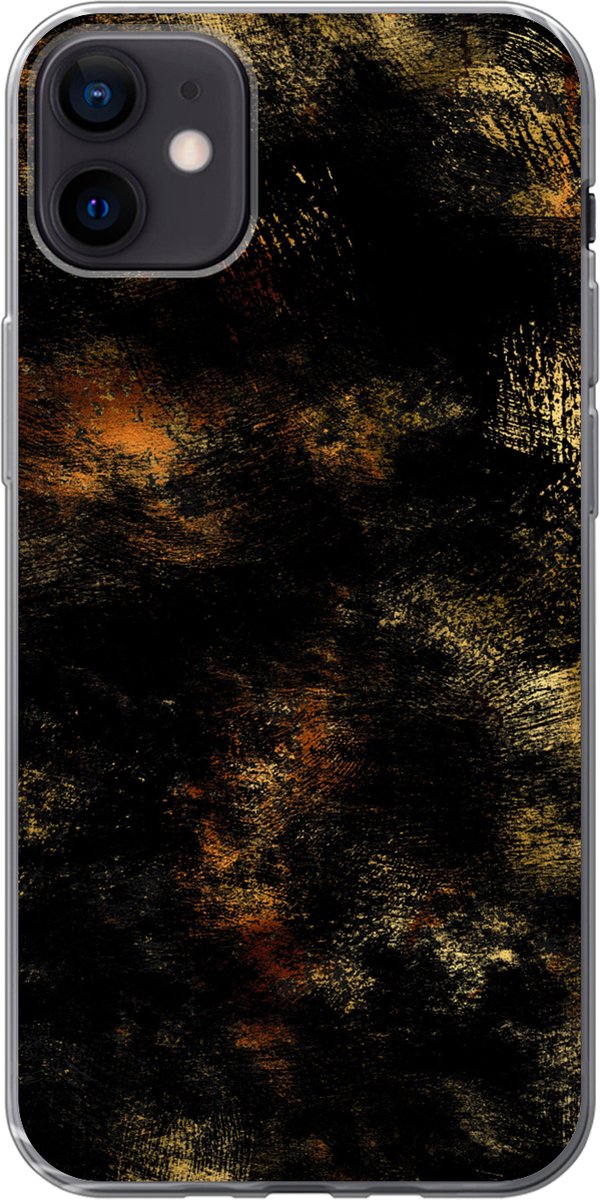 Telefoonhoesje Geschikt voor iPhone 12 mini hoesje - Goud - Verf - Abstract - Zwart - Siliconen Telefoonhoesje Telefoonhoesje
