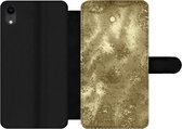 Bookcase Geschikt voor iPhone XR telefoonhoesje - Goud - Glitter - Structuur - Met vakjes - Wallet case met magneetsluiting