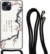 Hoesje met koord Geschikt voor iPhone 13 Mini - Sakura - Tekens - Japan - Vintage - Siliconen - Crossbody - Backcover met Koord - Telefoonhoesje met koord - Hoesje met touw