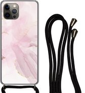 Coque avec cordon iPhone 12 Pro - Imprimé marbré - Doré - Ligne - Siliconen - Bandoulière - Coque arrière avec cordon - Coque pour téléphone avec cordon - Coque avec corde