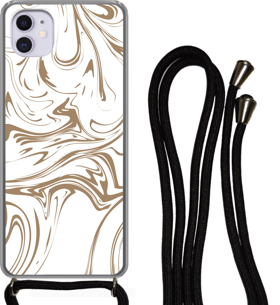 Telefoonkoord - Telefoonketting - Telefoonhoesje Geschikt voor iPhone 12 - Marmer print - Bruin - Patronen - Siliconen - Crossbody - Telefoonhoesje met koord Telefoonhoesje