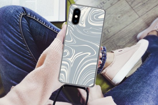 Cordon téléphonique - Chaîne téléphonique - Étui avec cordon Adapté pour iPhone XS - Imprimé marbre - Jaune - Motifs - Siliconen - Bandoulière - Étui téléphone avec cordon