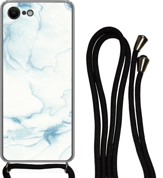 Cordon téléphonique - Chaîne téléphonique - Étui avec cordon iPhone SE 2020 - Marbre - Wit - Motif - Siliconen - Bandoulière - Étui téléphone avec cordon