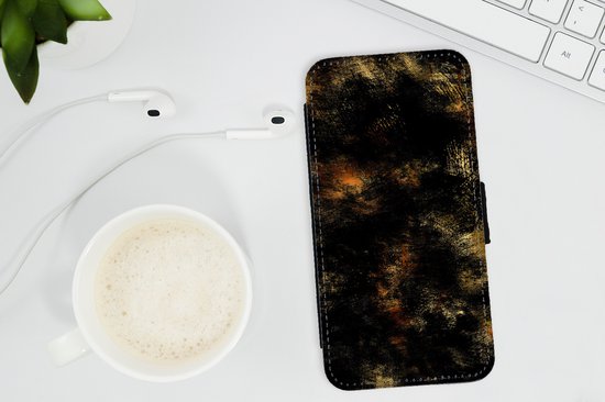 Étui pour téléphone Bookcase iPhone 13 Mini - Goud - Peinture - Abstrait - Zwart - Avec compartiments - Étui portefeuille avec fermeture magnétique