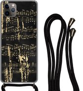 Telefoonkoord - Telefoonketting - Hoesje met koord Geschikt voor iPhone 11 Pro Max - Muziek - Goud - Zwart - Siliconen - Crossbody - Telefoonhoesje met koord