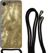 Telefoonkoord - Telefoonketting - Hoesje met koord Geschikt voor iPhone SE 2020 - Goud - Glitter - Structuur - Siliconen - Crossbody - Telefoonhoesje met koord