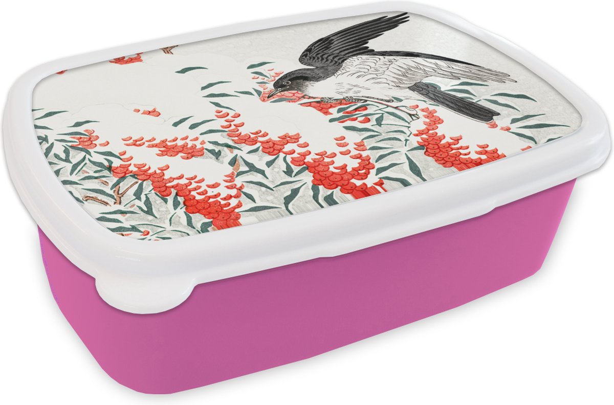 Broodtrommel Roze - Lunchbox - Brooddoos - Vogel - Bes - Japans - 18x12x6 cm - Kinderen - Meisje