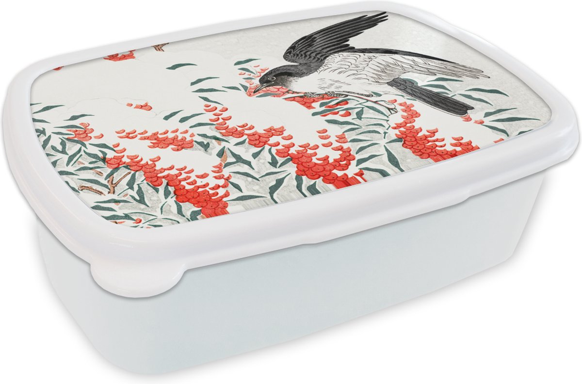 Broodtrommel Wit - Lunchbox - Brooddoos - Vogel - Bes - Japans - 18x12x6 cm - Volwassenen