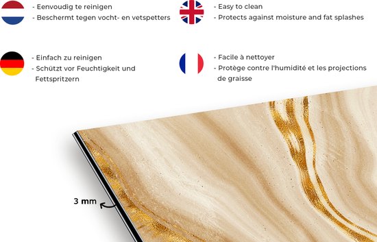 Spatscherm keuken 70x30 cm - Kookplaat achterwand Marmer - Goud - Patronen - Muurbeschermer - Spatwand fornuis - Hoogwaardig aluminium