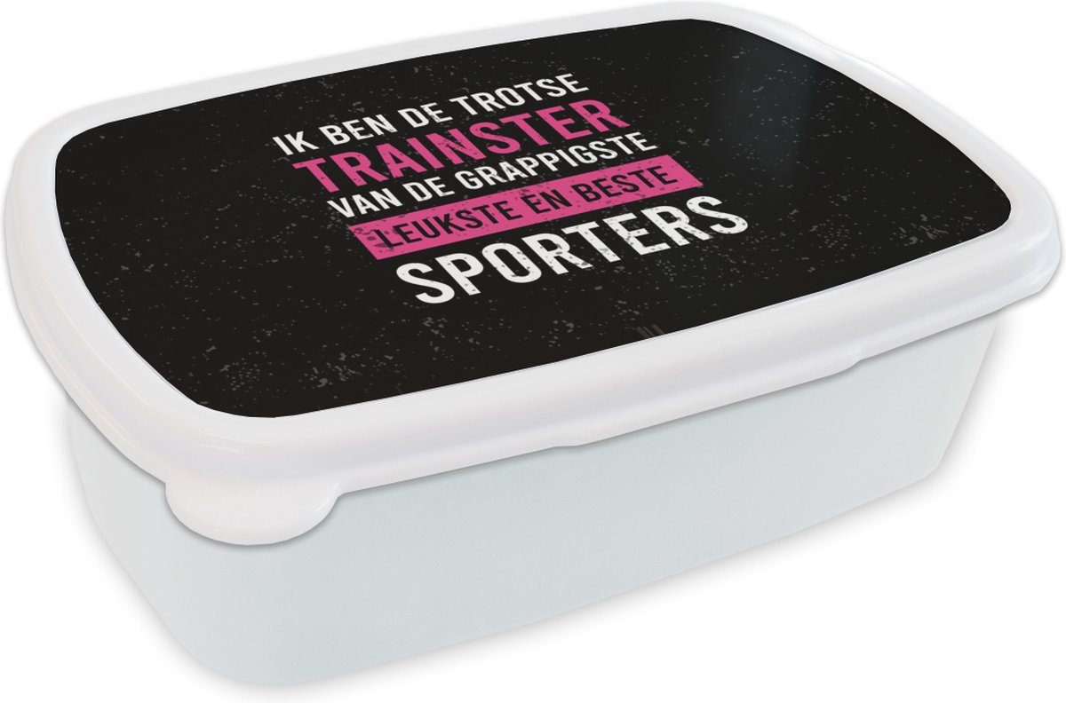 Broodtrommel Wit - Lunchbox - Brooddoos - Quote - Trainster - Trots - 18x12x6 cm - Volwassenen