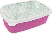 Broodtrommel Roze - Lunchbox - Brooddoos - Marmer - Groen - Lijn - 18x12x6 cm - Kinderen - Meisje
