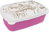 Broodtrommel Roze - Lunchbox - Brooddoos - Marmer - Beige - Wit - 18x12x6 cm - Kinderen - Meisje
