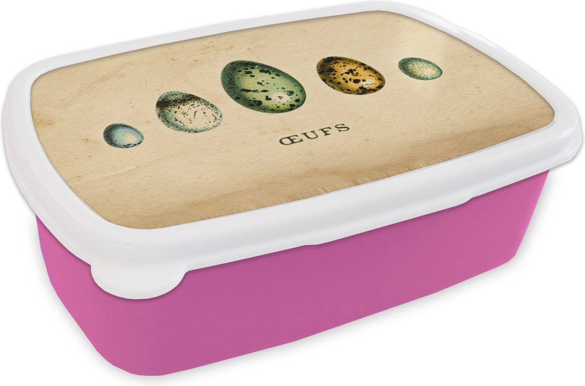 Broodtrommel Roze - Lunchbox - Brooddoos - Eieren - Dieren - Design - 18x12x6 cm - Kinderen - Meisje