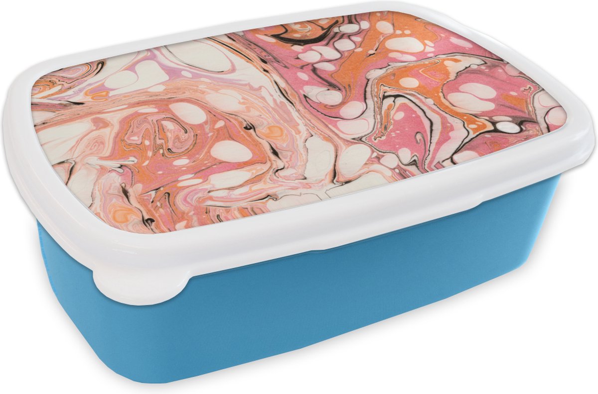 Broodtrommel Blauw - Lunchbox - Brooddoos - Marmer - Roze - Paars - 18x12x6 cm - Kinderen - Jongen