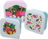 Set Van 3 Lunchbox Snack Boxen S/M/L - Tropical Flamingo - Lunchbox - Lunch Box - Snackdoos - Snack Doos - Bewaardoos - Bewaar Doos - Fruitbakje - Fruit Bakje - Lunchdoos - Lunch Doos